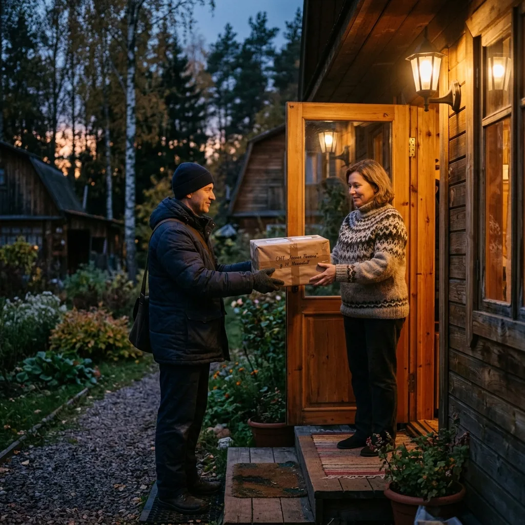 Курьер вручает заказ клиенту за МКАД