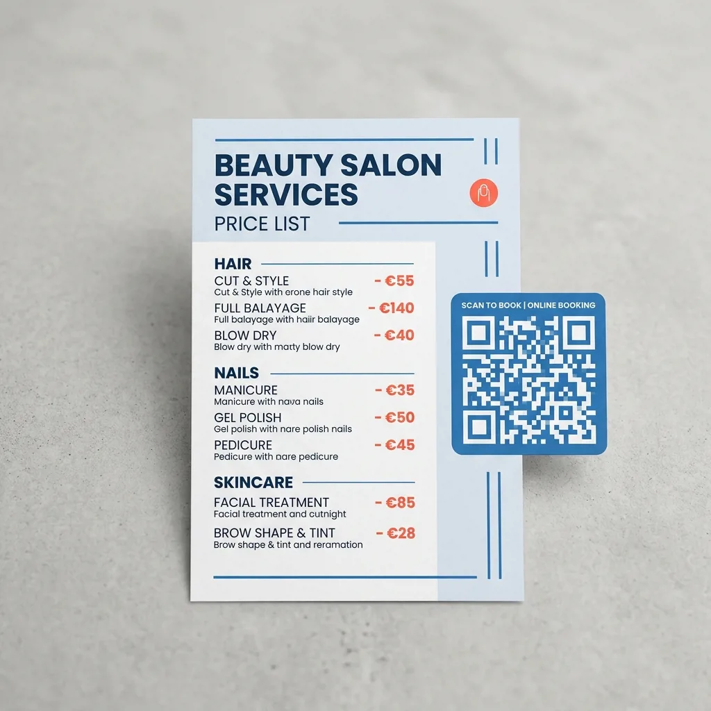 Еврофлаер для салона красоты с ценами и QR-кодом