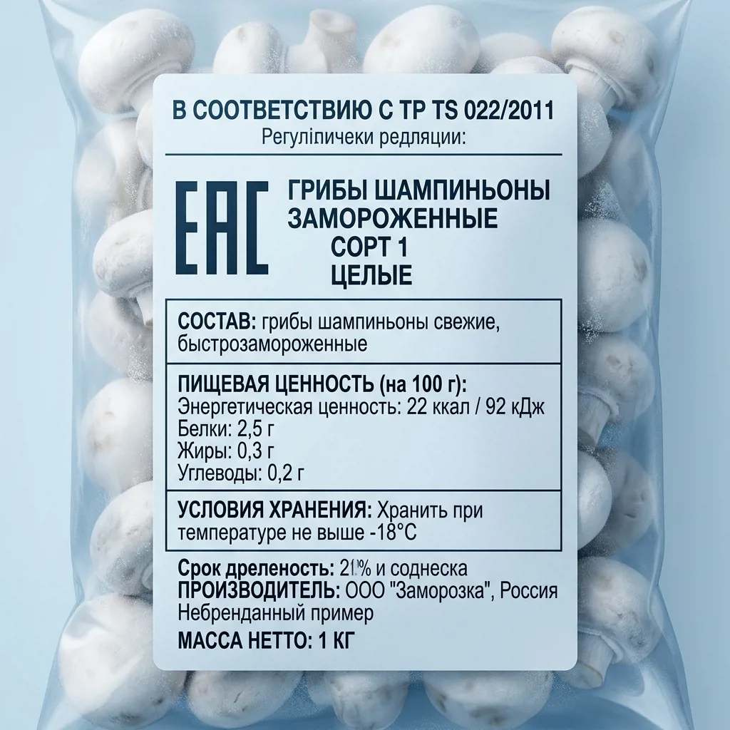 Этикетка с маркировкой по ТР ТС 022 для пищевой продукции