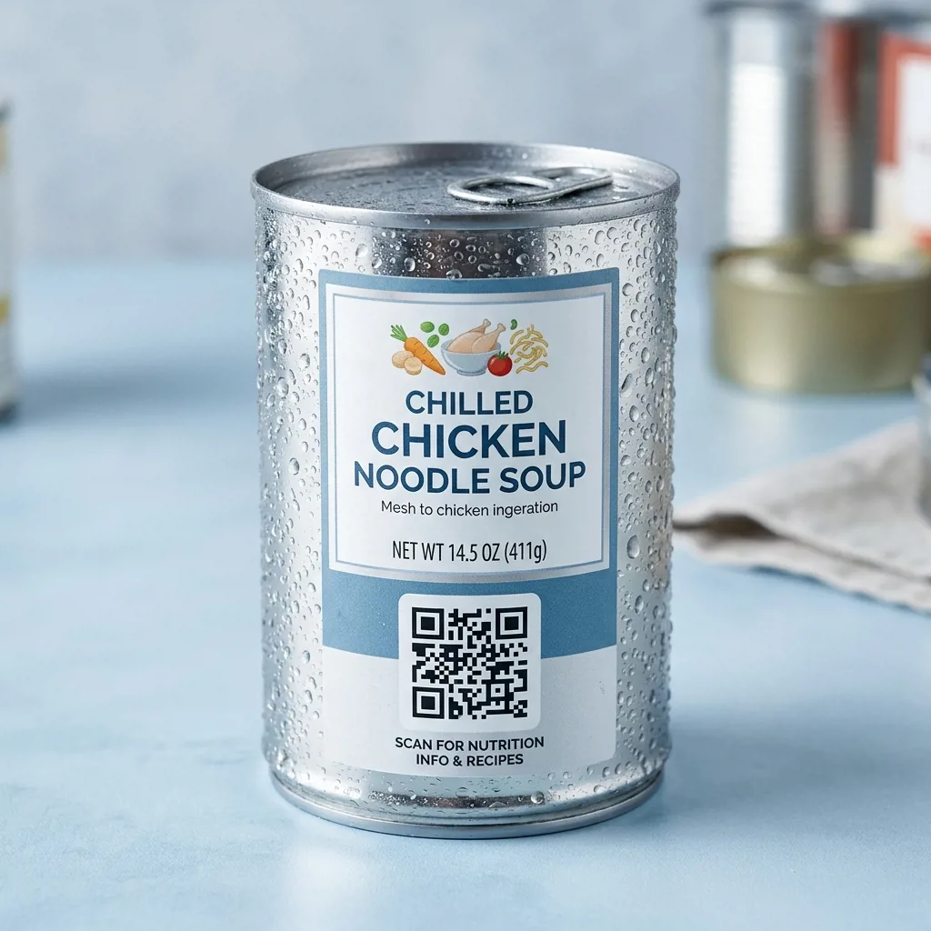Пищевая этикетка с QR-кодом на банке консервов