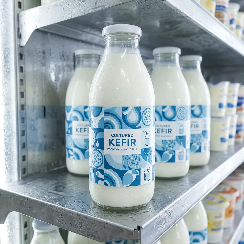 Круговая этикетка на бутылке кефира