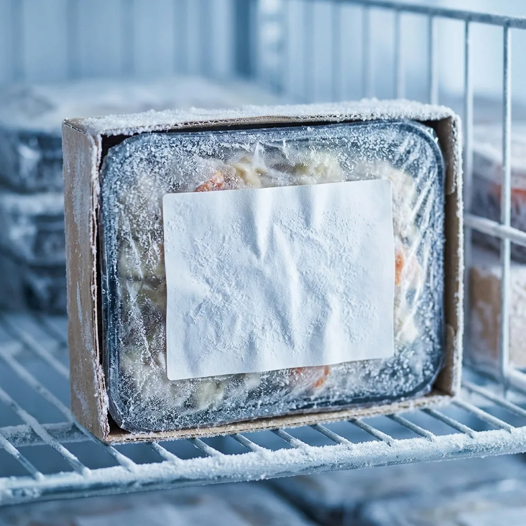 Этикетка с hotmelt клеем на замороженном продукте