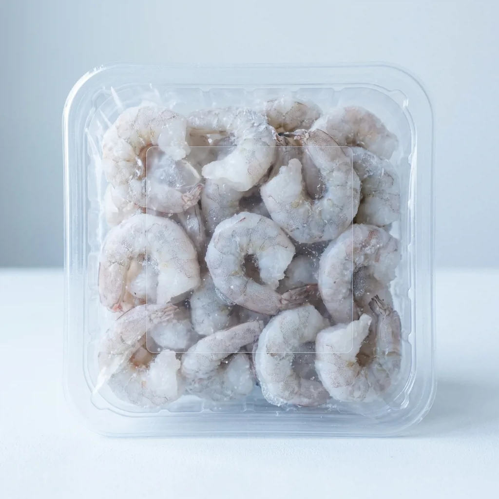 Прозрачная этикетка на пластиковой упаковке с морепродуктами