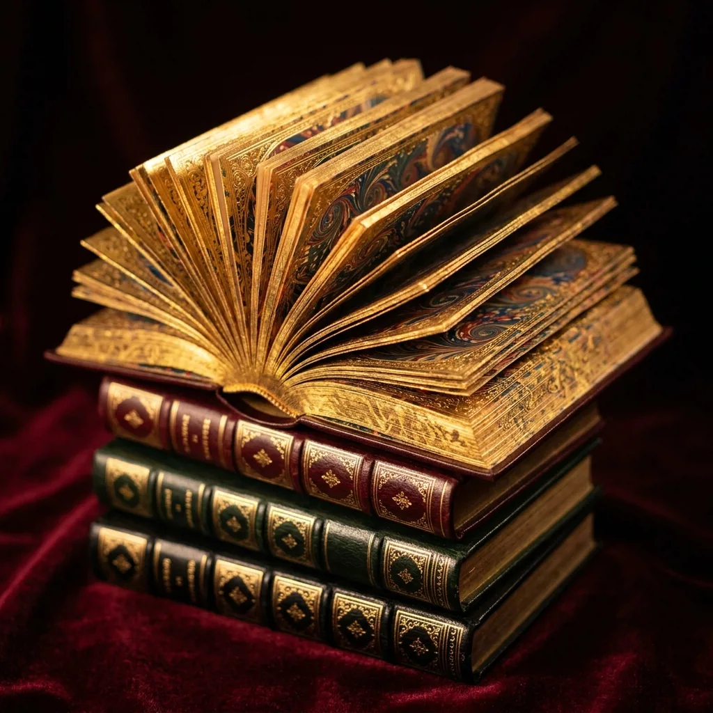 Декорированные золочёные обрезы книг в библиотеке