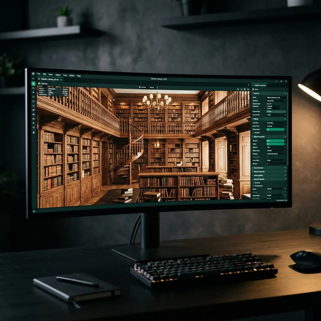 3D визуализация библиотеки в интерьере кабинета